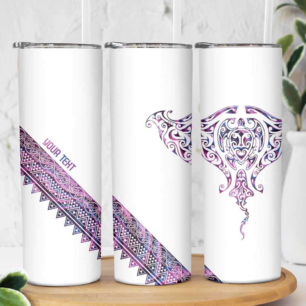 Mawhero Paua shell Kowhaiwhai Taniko Personalised Skinny Tumbler Manta Ray Shark-Turtle Maori Tribal Style
