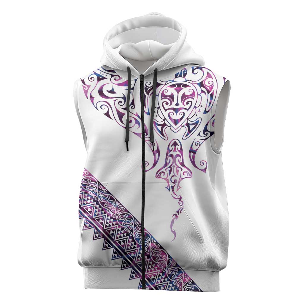 Mawhero Paua shell Kowhaiwhai Taniko Personalised Sleeveless Zip Hoodie Manta Ray Shark-Turtle Maori Tribal Style