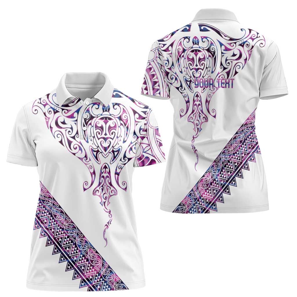 Mawhero Paua shell Kowhaiwhai Taniko Personalised Women Polo Shirt Manta Ray Shark-Turtle Maori Tribal Style