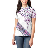 Mawhero Paua shell Kowhaiwhai Taniko Personalised Women Polo Shirt Manta Ray Shark-Turtle Maori Tribal Style