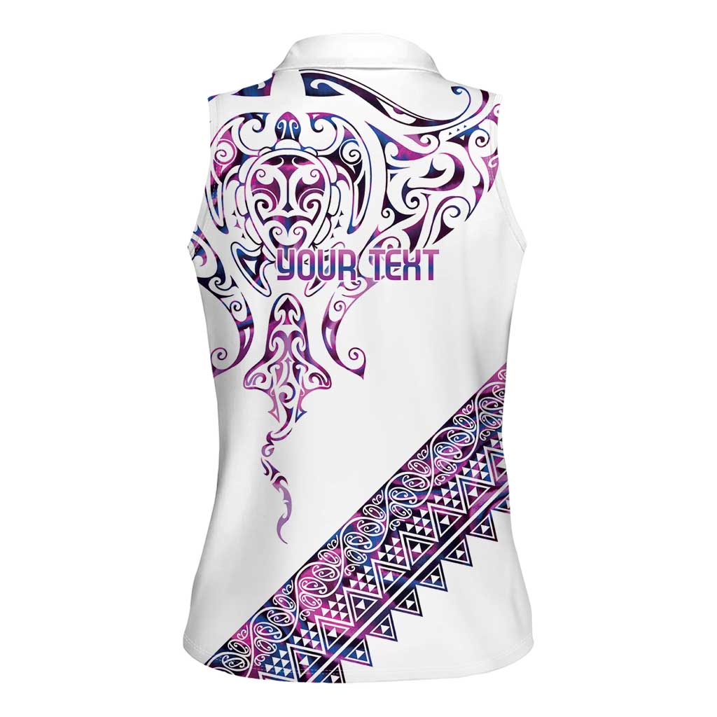 Mawhero Paua shell Kowhaiwhai Taniko Personalised Women Sleeveless Polo Shirt Manta Ray Shark-Turtle Maori Tribal Style