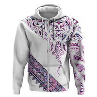 Mawhero Paua shell Kowhaiwhai Taniko Personalised Zip Hoodie Manta Ray Shark-Turtle Maori Tribal Style