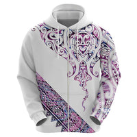 Mawhero Paua shell Kowhaiwhai Taniko Personalised Zip Hoodie Manta Ray Shark-Turtle Maori Tribal Style