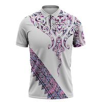 Mawhero Paua shell Kowhaiwhai Taniko Personalised Zipper Polo Shirt Manta Ray Shark-Turtle Maori Tribal Style
