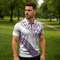 Mawhero Paua shell Kowhaiwhai Taniko Personalised Zipper Polo Shirt Manta Ray Shark-Turtle Maori Tribal Style