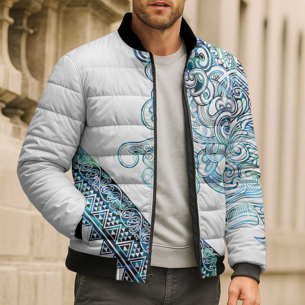 Kahui Whetu Paua shell Kowhaiwhai Taniko Personalised Bomber Puffer Jacket Taniwha Maori Tribal Style LT9 - Polynesian Pride