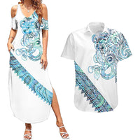 Kahui Whetu Paua shell Kowhaiwhai Taniko Personalised Couples Matching Summer Maxi Dress and Hawaiian Shirt Taniwha Maori Tribal Style