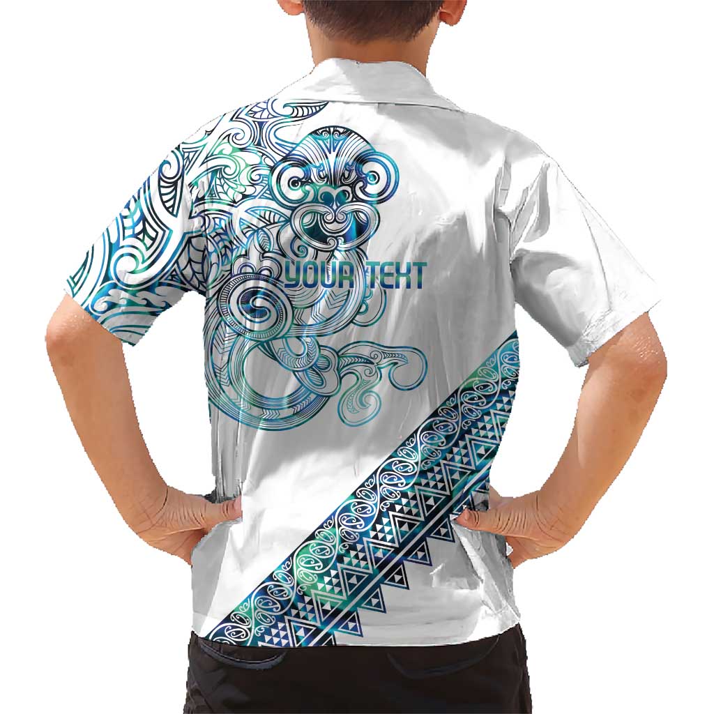 Kahui Whetu Paua shell Kowhaiwhai Taniko Personalised Family Matching Off The Shoulder Long Sleeve Dress and Hawaiian Shirt Taniwha Maori Tribal Style