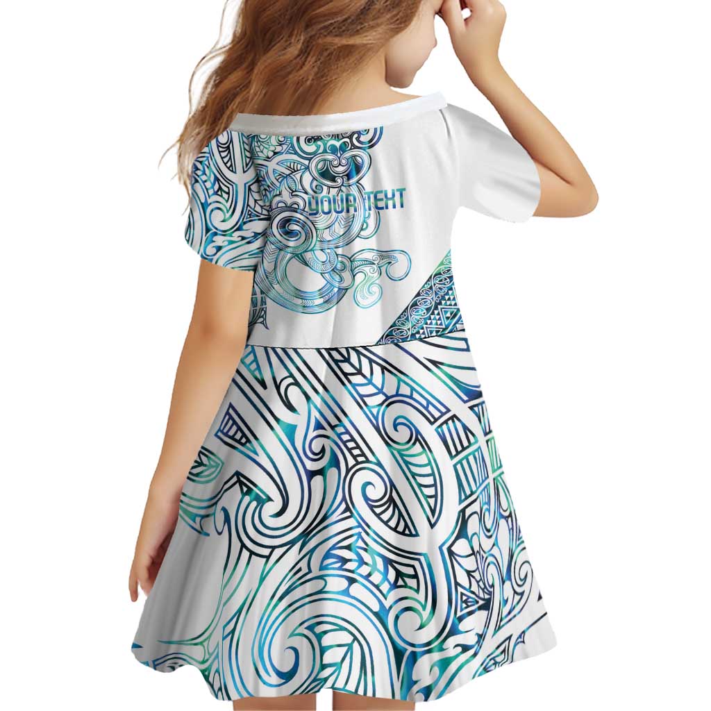 Kahui Whetu Paua shell Kowhaiwhai Taniko Personalised Family Matching Off The Shoulder Long Sleeve Dress and Hawaiian Shirt Taniwha Maori Tribal Style