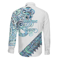 Kahui Whetu Paua shell Kowhaiwhai Taniko Personalised Family Matching Off The Shoulder Long Sleeve Dress and Hawaiian Shirt Taniwha Maori Tribal Style