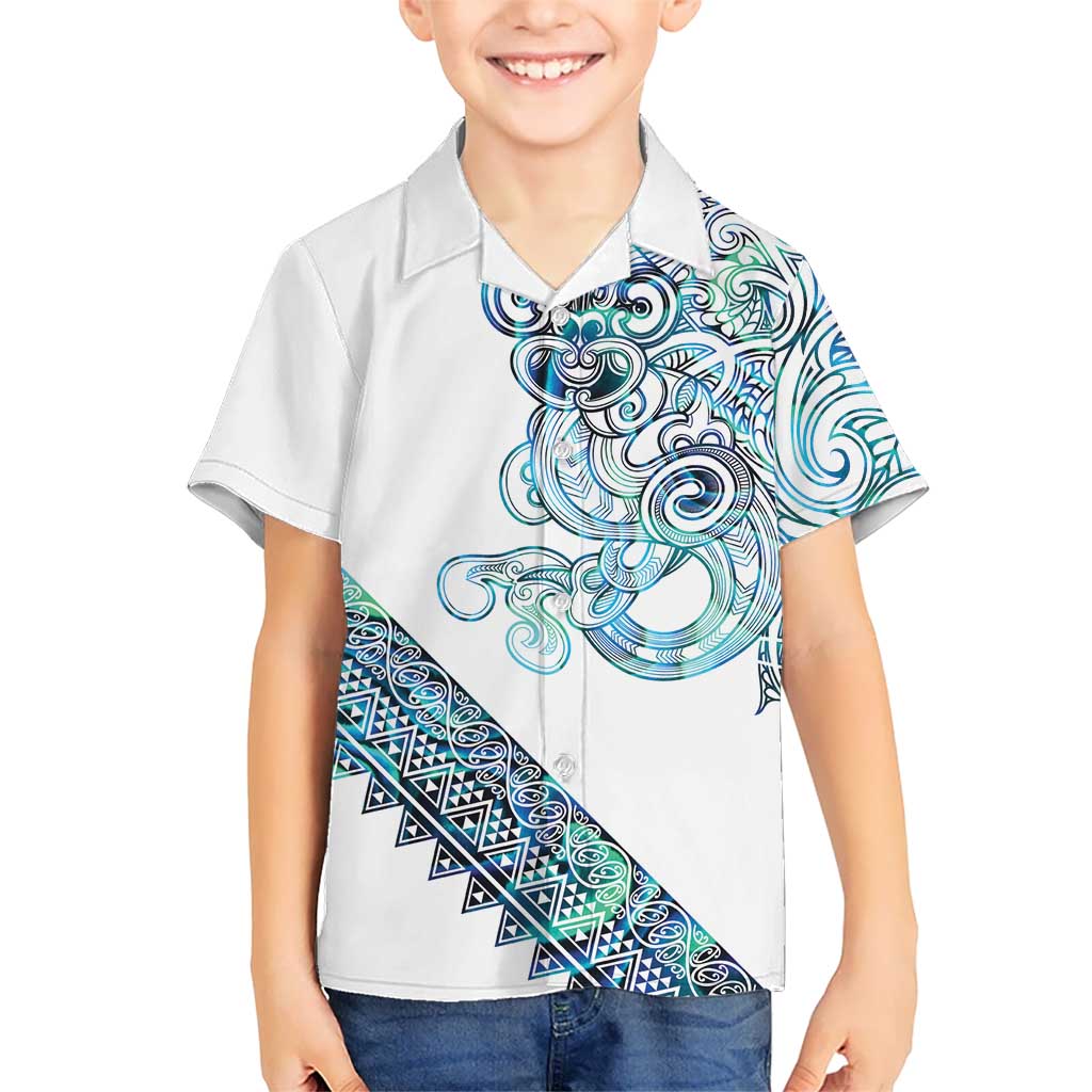 Kahui Whetu Paua shell Kowhaiwhai Taniko Personalised Family Matching Off The Shoulder Long Sleeve Dress and Hawaiian Shirt Taniwha Maori Tribal Style