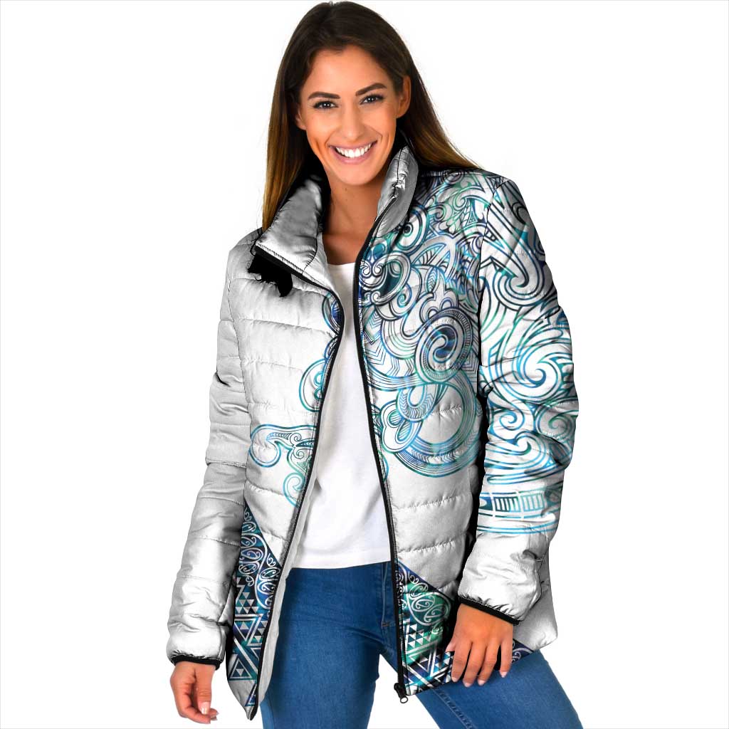Kahui Whetu Paua shell Kowhaiwhai Taniko Personalised Padded Jacket Taniwha Maori Tribal Style LT9 Women Blue - Polynesian Pride