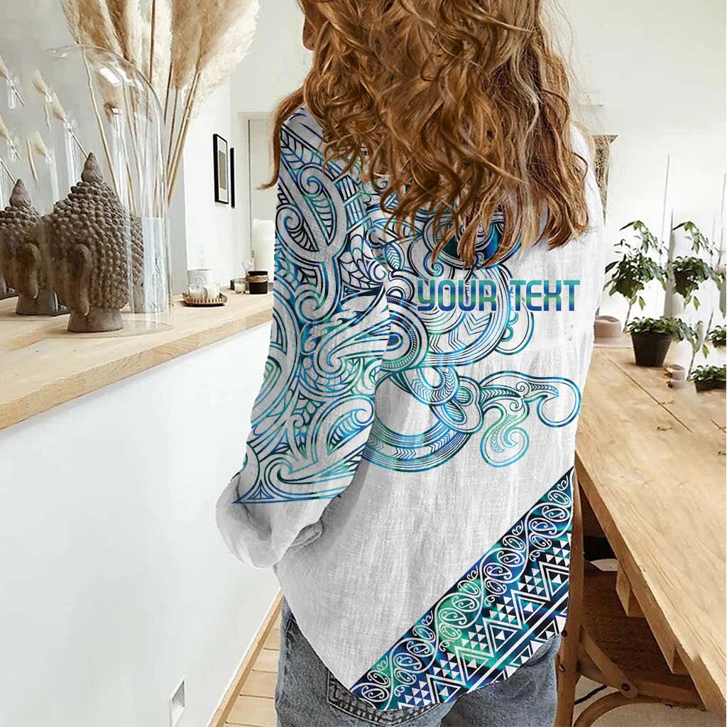Kahui Whetu Paua shell Kowhaiwhai Taniko Personalised Women Casual Shirt Taniwha Maori Tribal Style