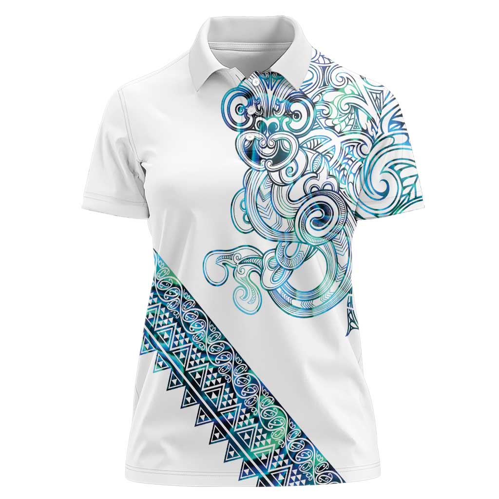 Kahui Whetu Paua shell Kowhaiwhai Taniko Personalised Women Polo Shirt Taniwha Maori Tribal Style