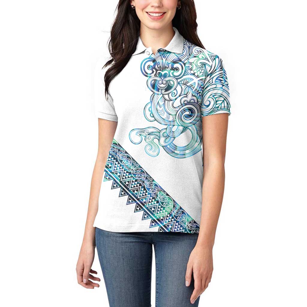 Kahui Whetu Paua shell Kowhaiwhai Taniko Personalised Women Polo Shirt Taniwha Maori Tribal Style