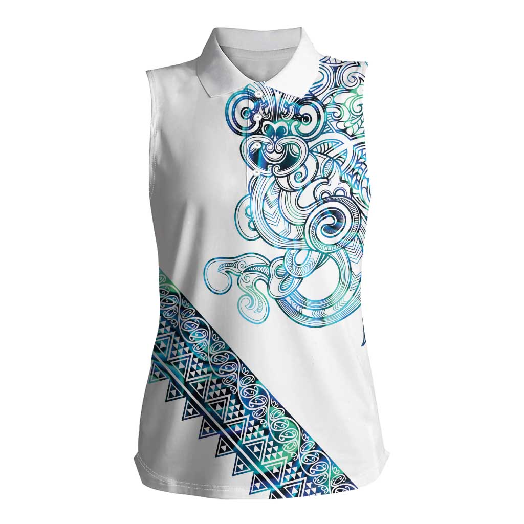 Kahui Whetu Paua shell Kowhaiwhai Taniko Personalised Women Sleeveless Polo Shirt Taniwha Maori Tribal Style