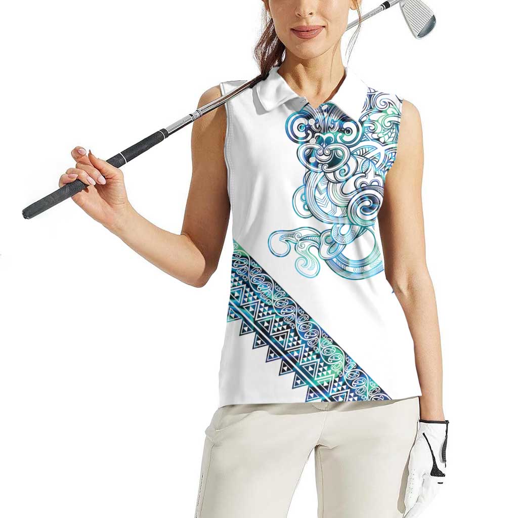 Kahui Whetu Paua shell Kowhaiwhai Taniko Personalised Women Sleeveless Polo Shirt Taniwha Maori Tribal Style