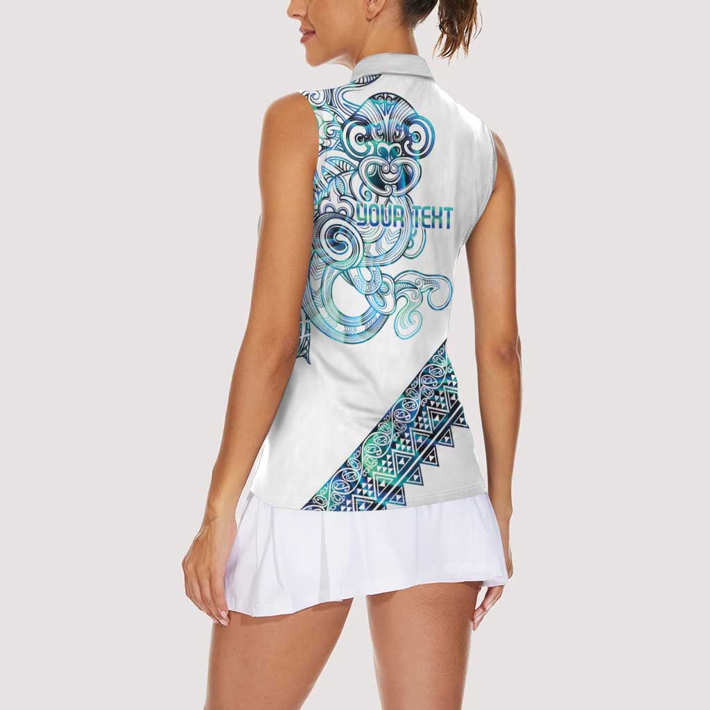 Kahui Whetu Paua shell Kowhaiwhai Taniko Personalised Women Sleeveless Polo Shirt Taniwha Maori Tribal Style