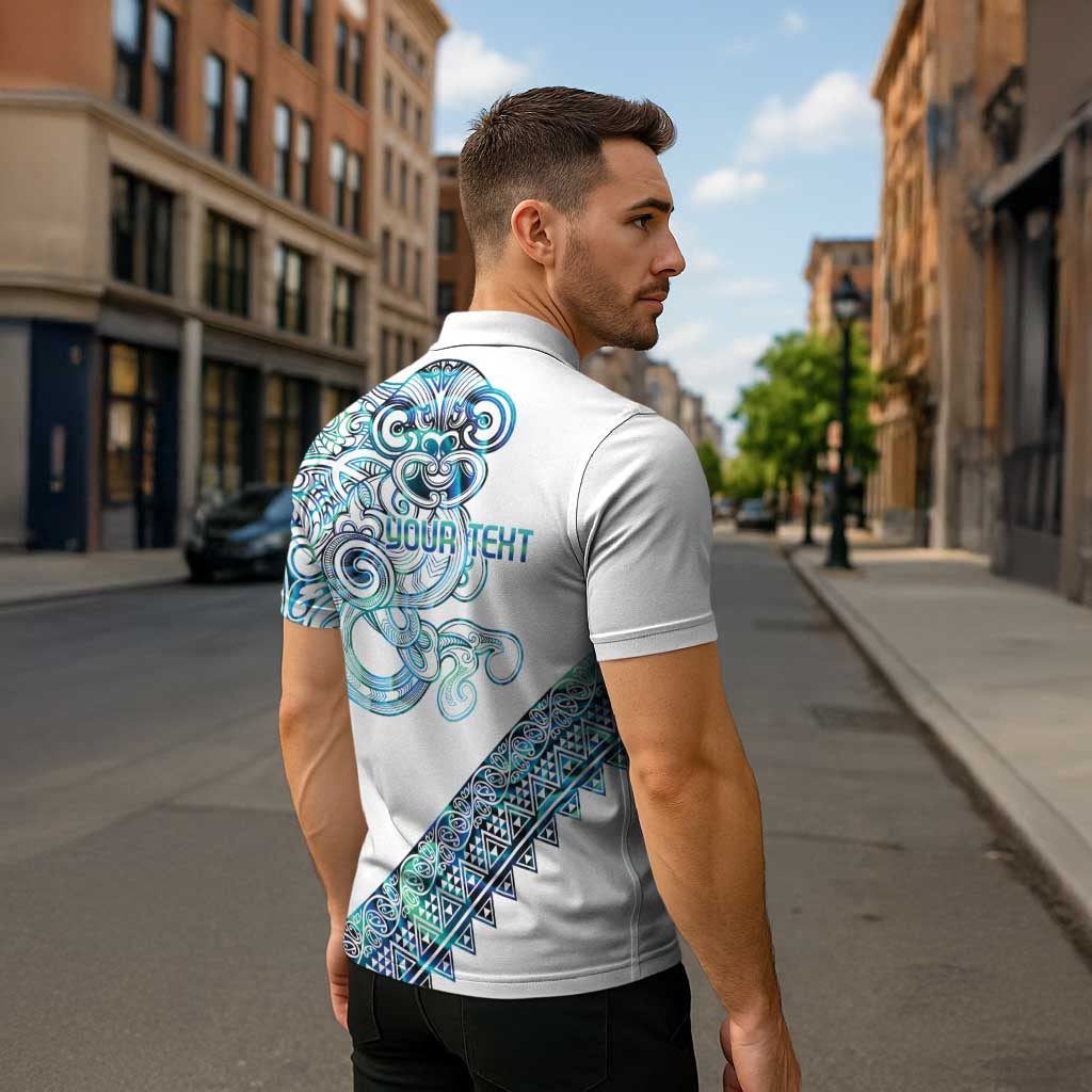Kahui Whetu Paua shell Kowhaiwhai Taniko Personalised Zipper Polo Shirt Taniwha Maori Tribal Style