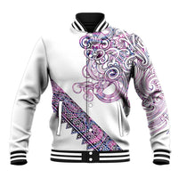 Mawhero Paua shell Kowhaiwhai Taniko Personalised Baseball Jacket Taniwha Maori Tribal Style LT9 Unisex Pink - Polynesian Pride