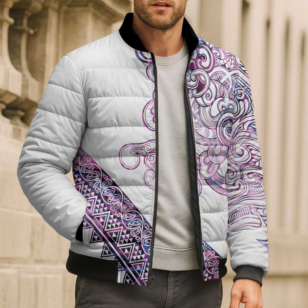 Mawhero Paua shell Kowhaiwhai Taniko Personalised Bomber Puffer Jacket Taniwha Maori Tribal Style LT9 - Polynesian Pride
