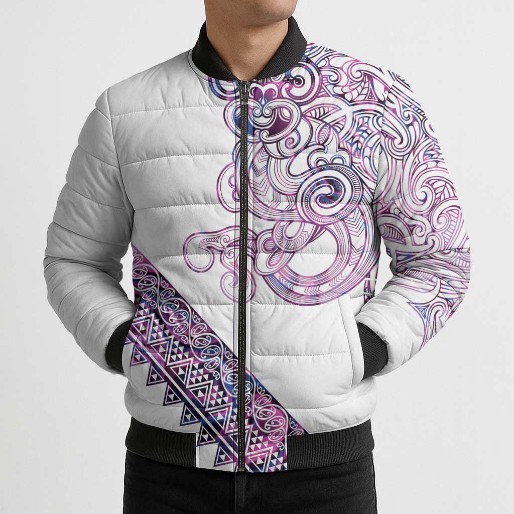 Mawhero Paua shell Kowhaiwhai Taniko Personalised Bomber Puffer Jacket Taniwha Maori Tribal Style LT9 - Polynesian Pride