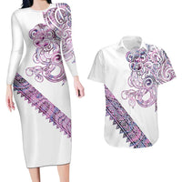 Mawhero Paua shell Kowhaiwhai Taniko Personalised Couples Matching Long Sleeve Bodycon Dress and Hawaiian Shirt Taniwha Maori Tribal Style