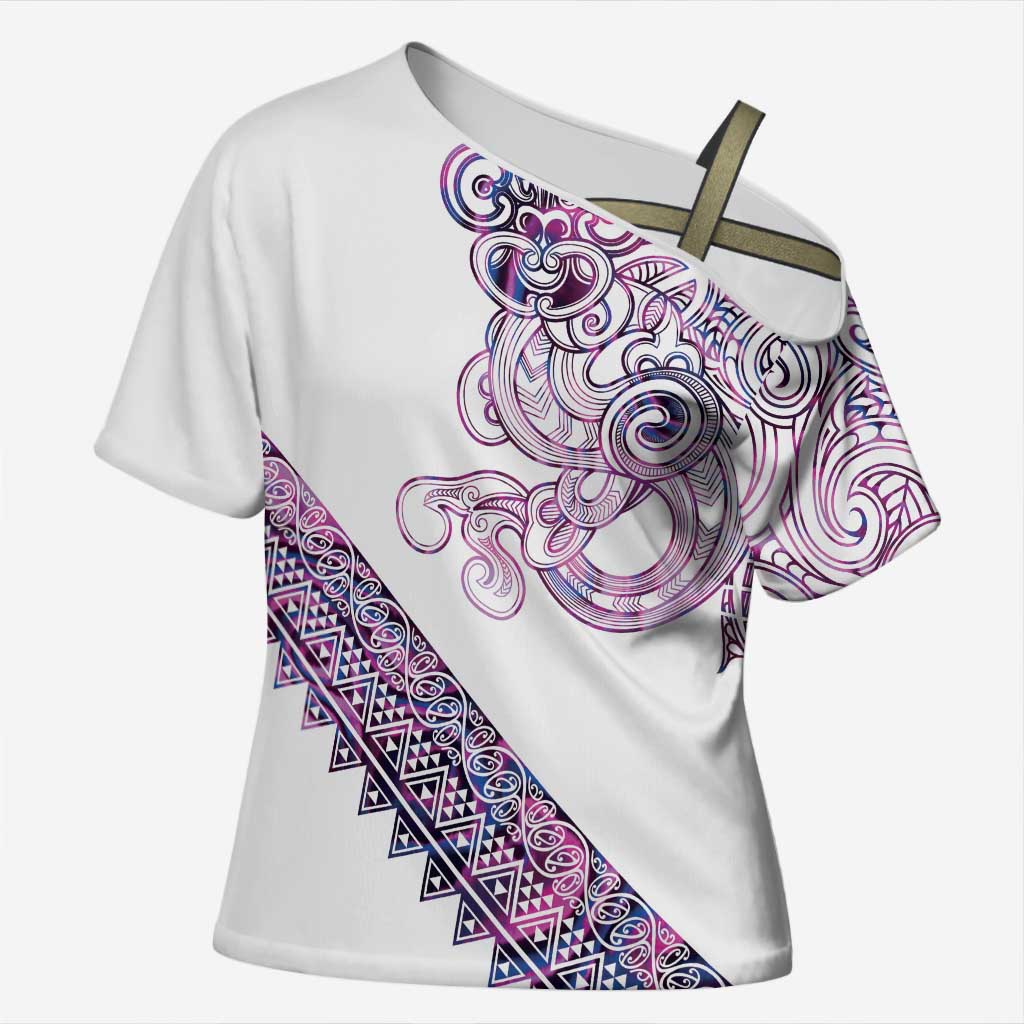 Mawhero Paua shell Kowhaiwhai Taniko Personalised Cross Shoulder Shirt Taniwha Maori Tribal Style