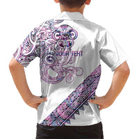 Mawhero Paua shell Kowhaiwhai Taniko Personalised Family Matching Off The Shoulder Long Sleeve Dress and Hawaiian Shirt Taniwha Maori Tribal Style LT9 - Polynesian Pride