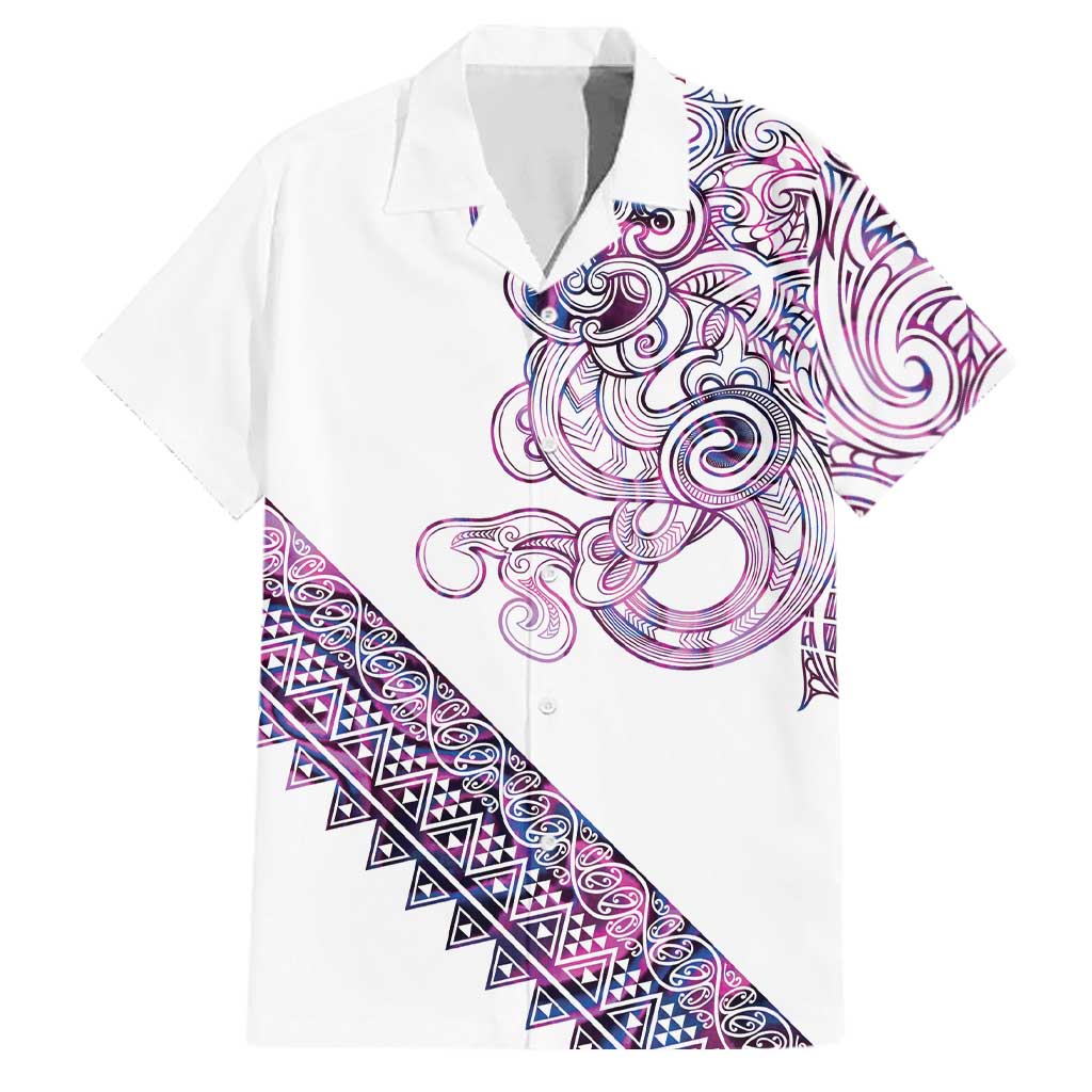 Mawhero Paua shell Kowhaiwhai Taniko Personalised Family Matching Off The Shoulder Long Sleeve Dress and Hawaiian Shirt Taniwha Maori Tribal Style LT9 Dad's Shirt - Short Sleeve Pink - Polynesian Pride