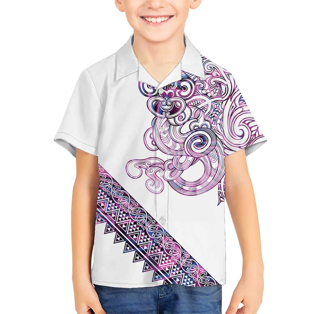 Mawhero Paua shell Kowhaiwhai Taniko Personalised Family Matching Tank Maxi Dress and Hawaiian Shirt Taniwha Maori Tribal Style LT9 Son's Shirt Pink - Polynesian Pride