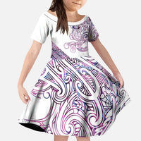 Mawhero Paua shell Kowhaiwhai Taniko Personalised Kid Short Sleeve Dress Taniwha Maori Tribal Style
