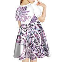 Mawhero Paua shell Kowhaiwhai Taniko Personalised Kid Short Sleeve Dress Taniwha Maori Tribal Style