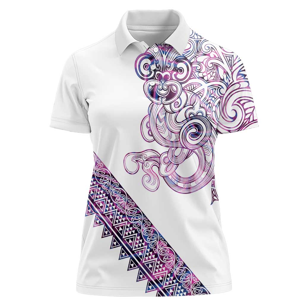 Mawhero Paua shell Kowhaiwhai Taniko Personalised Women Polo Shirt Taniwha Maori Tribal Style