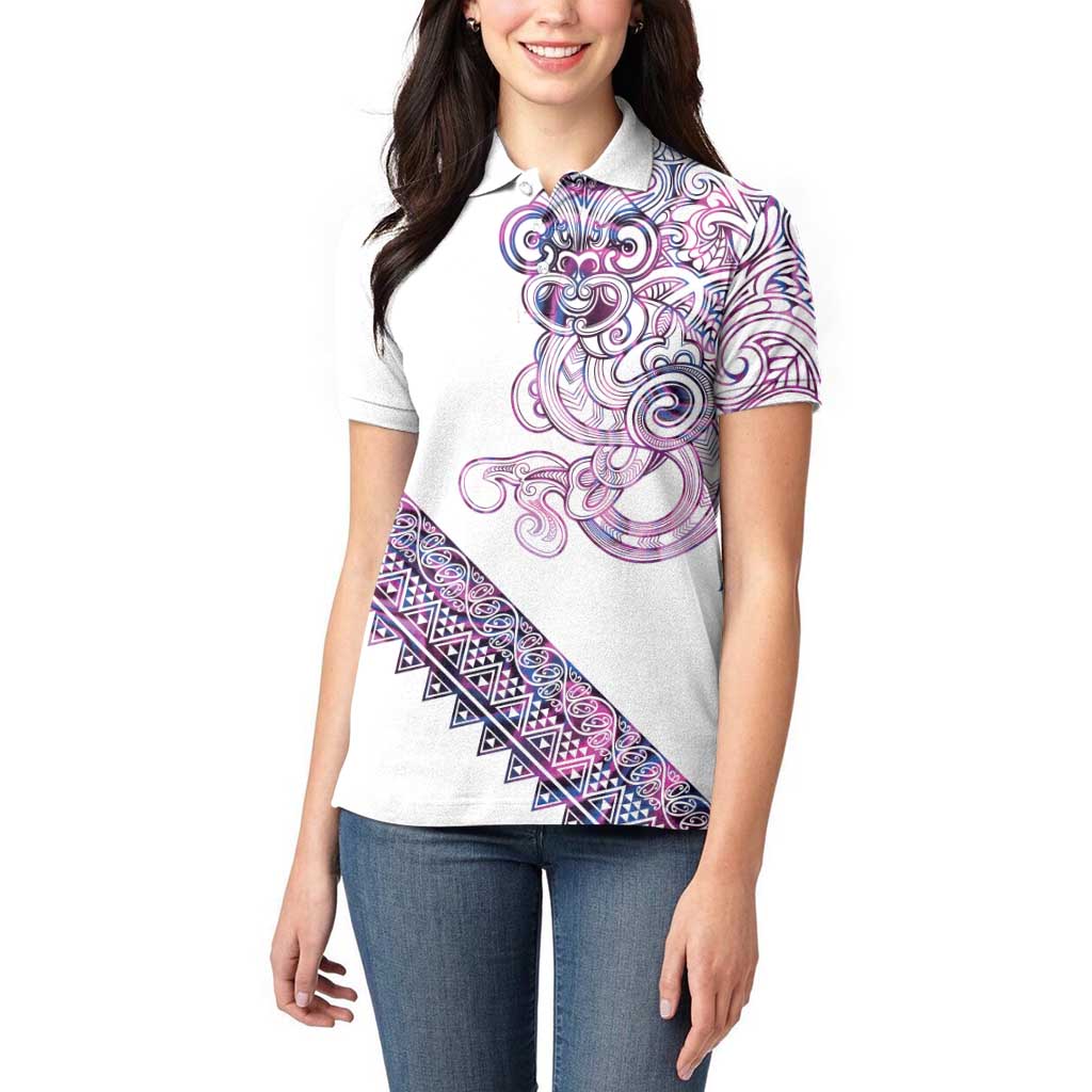 Mawhero Paua shell Kowhaiwhai Taniko Personalised Women Polo Shirt Taniwha Maori Tribal Style