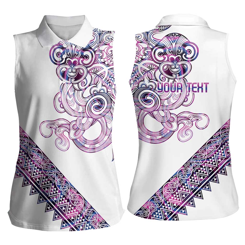 Mawhero Paua shell Kowhaiwhai Taniko Personalised Women Sleeveless Polo Shirt Taniwha Maori Tribal Style