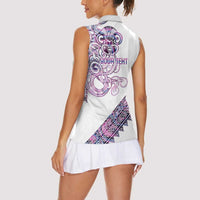 Mawhero Paua shell Kowhaiwhai Taniko Personalised Women Sleeveless Polo Shirt Taniwha Maori Tribal Style