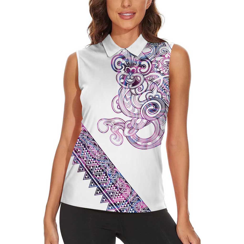 Mawhero Paua shell Kowhaiwhai Taniko Personalised Women Sleeveless Polo Shirt Taniwha Maori Tribal Style