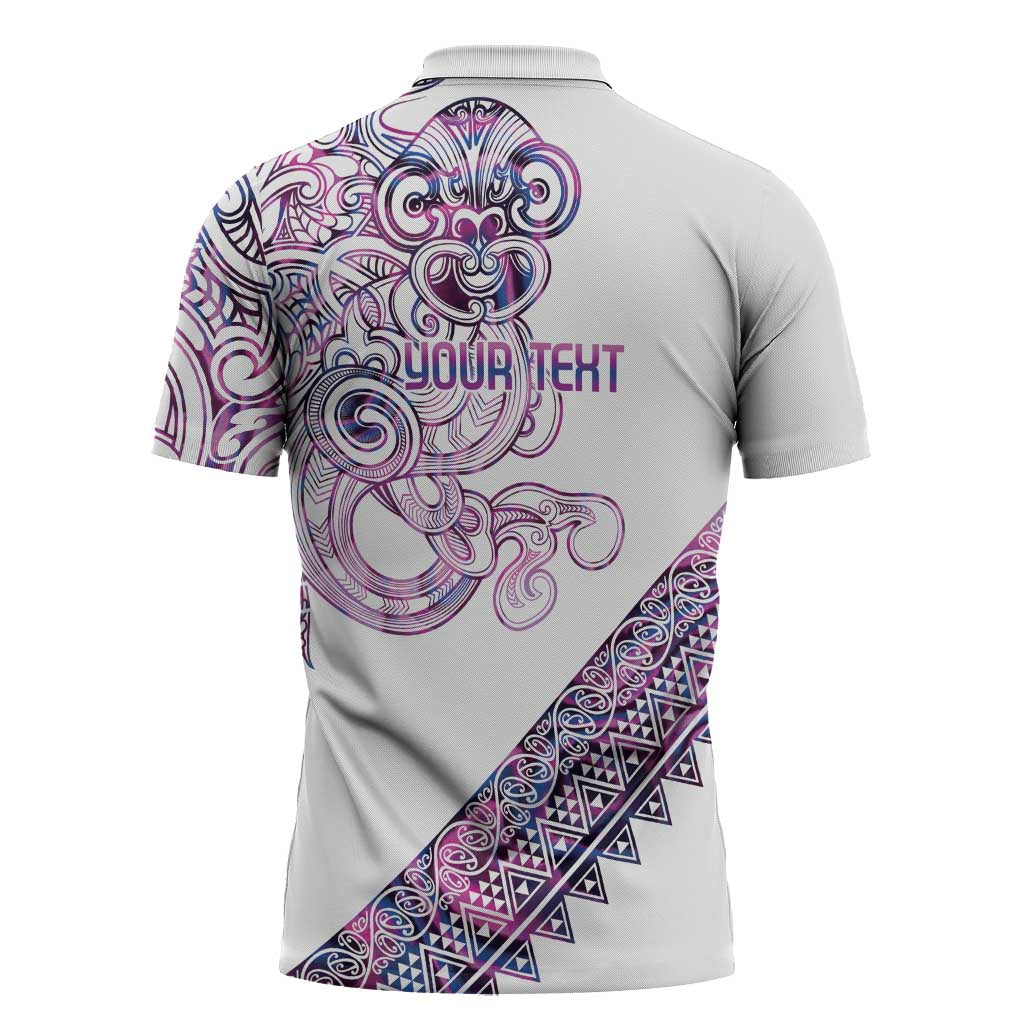 Mawhero Paua shell Kowhaiwhai Taniko Personalised Zipper Polo Shirt Taniwha Maori Tribal Style