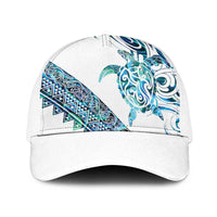 Kahui Whetu Paua shell Kowhaiwhai Taniko Baseball Net Cap Turtle Tattoo Maori Tribal Style LT9 One Size White Blue - Polynesian Pride