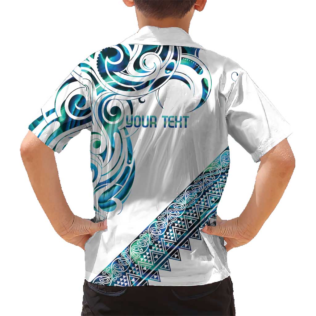 Kahui Whetu Paua shell Kowhaiwhai Taniko Personalised Family Matching Off Shoulder Short Dress and Hawaiian Shirt Turtle Tattoo Maori Tribal Style