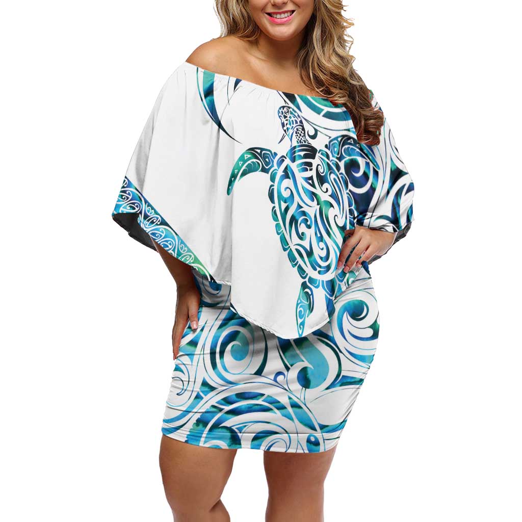 Kahui Whetu Paua shell Kowhaiwhai Taniko Personalised Family Matching Off Shoulder Short Dress and Hawaiian Shirt Turtle Tattoo Maori Tribal Style