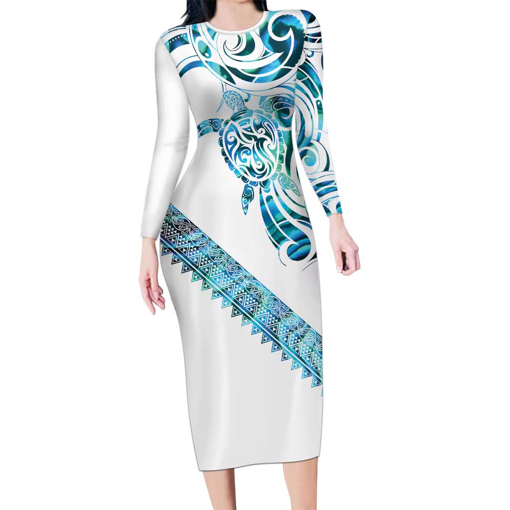 Kahui Whetu Paua shell Kowhaiwhai Taniko Personalised Long Sleeve Bodycon Dress Turtle Tattoo Maori Tribal Style