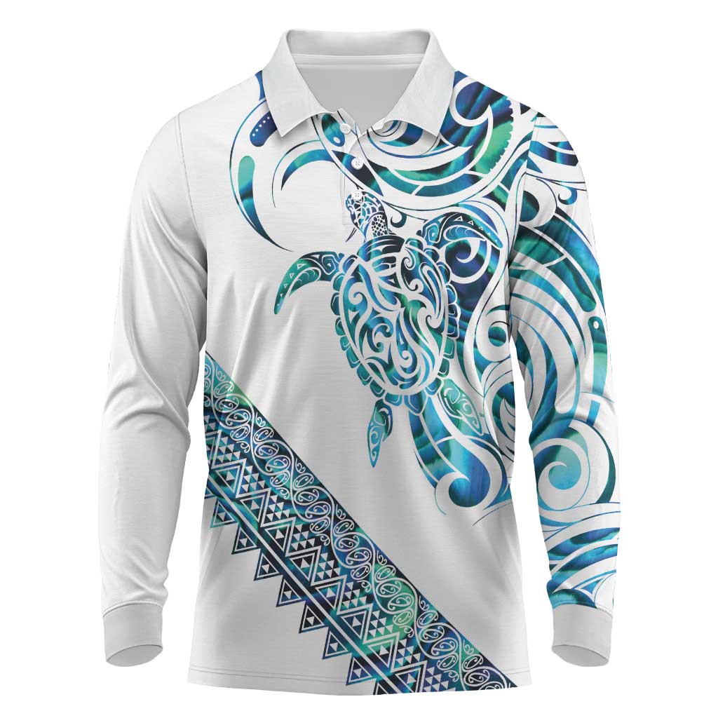 Kahui Whetu Paua shell Kowhaiwhai Taniko Personalised Long Sleeve Polo Shirt Turtle Tattoo Maori Tribal Style