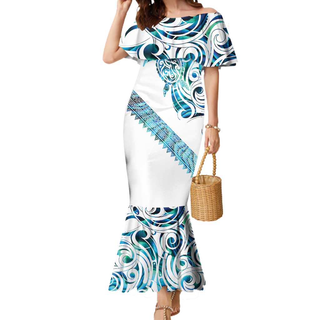 Kahui Whetu Paua shell Kowhaiwhai Taniko Personalised Mermaid Dress Turtle Tattoo Maori Tribal Style LT9 Women Blue - Polynesian Pride