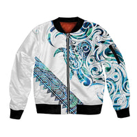 Kahui Whetu Paua shell Kowhaiwhai Taniko Personalised Sleeve Zip Bomber Jacket Turtle Tattoo Maori Tribal Style