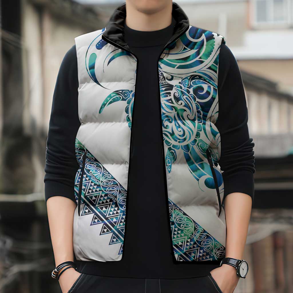 Kahui Whetu Paua shell Kowhaiwhai Taniko Personalised Sleeveless Puffer Jacket Turtle Tattoo Maori Tribal Style LT9 - Polynesian Pride