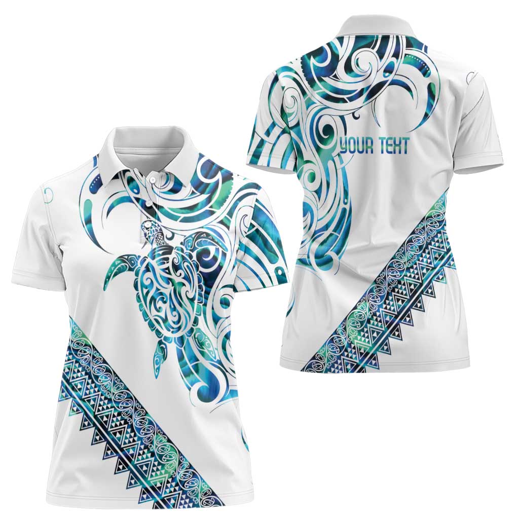 Kahui Whetu Paua shell Kowhaiwhai Taniko Personalised Women Polo Shirt Turtle Tattoo Maori Tribal Style