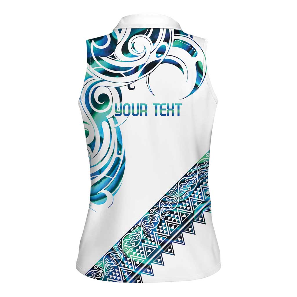 Kahui Whetu Paua shell Kowhaiwhai Taniko Personalised Women Sleeveless Polo Shirt Turtle Tattoo Maori Tribal Style