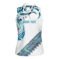 Kahui Whetu Paua shell Kowhaiwhai Taniko Personalised Women Sleeveless Polo Shirt Turtle Tattoo Maori Tribal Style